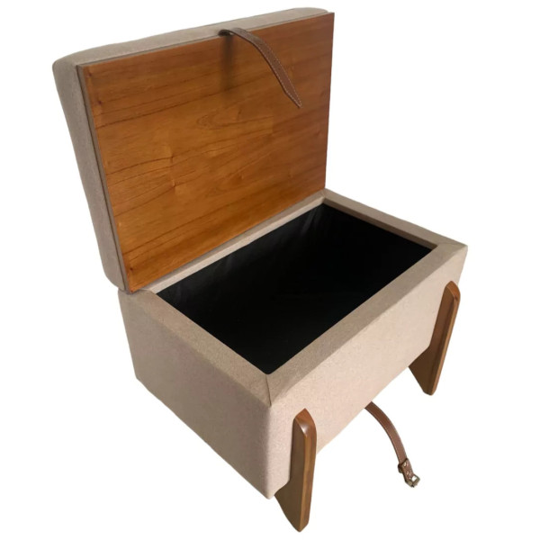 Coffre Pouf table basse Flex ACACIA avec pieds et plateau en bois massif et tissu en lin beige