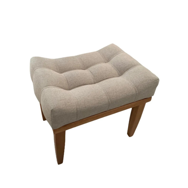 Pouf tabouret VIOLETTE avec pieds en bois massif et tissu lin beige