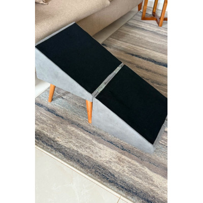 Tabouret en tissu de haute qualité gris avec rampe pour animaux (rampe de canapé) Tabouret en tissu de haute qualité gris avec rampe pour animaux (rampe de canapé)
