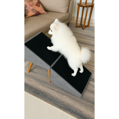 Tabouret en tissu de haute qualité gris avec rampe pour animaux (rampe de canapé) Tabouret en tissu de haute qualité gris avec rampe pour animaux (rampe de canapé)