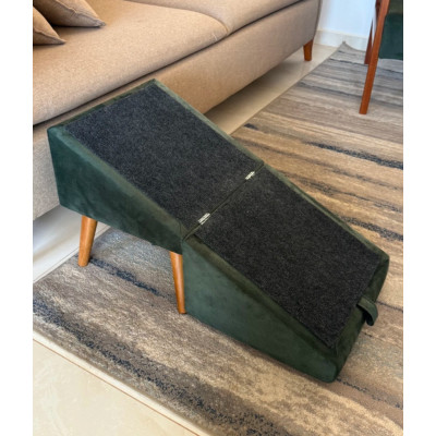 Tabouret  en  tissu de haute qualité verte avec rampe pour animaux (rampe de canapé)