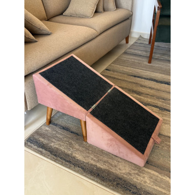 Tabouret en tissu de haute qualité velours saumon avec rampe pour animaux (rampe de canapé) Tabouret en tissu de haute qualité velours saumon avec rampe pour animaux (rampe de canapé)