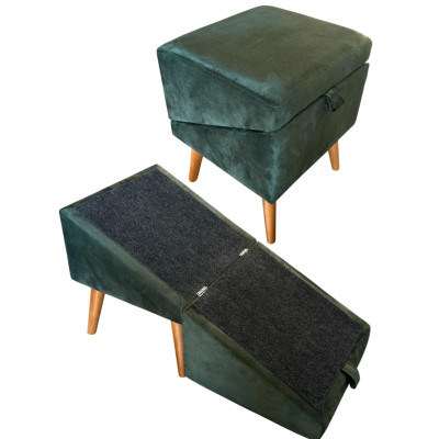 Tabouret  en  tissu de haute qualité verte avec rampe pour animaux (rampe de canapé)