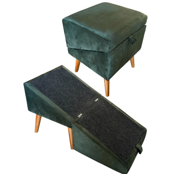 Tabouret  en  tissu de haute qualité verte avec rampe pour animaux (rampe de canapé)